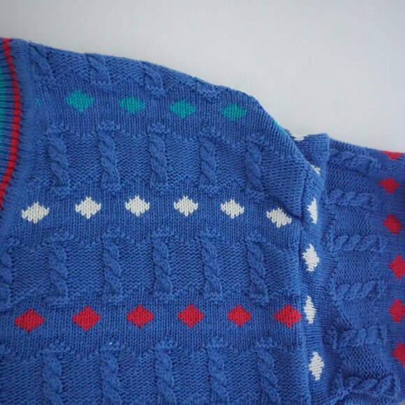 Vintage Izod Blue Cotton Patterned V Neck Sweater Eclectic Grandpa Preppycore XL - Picture 9 of 10